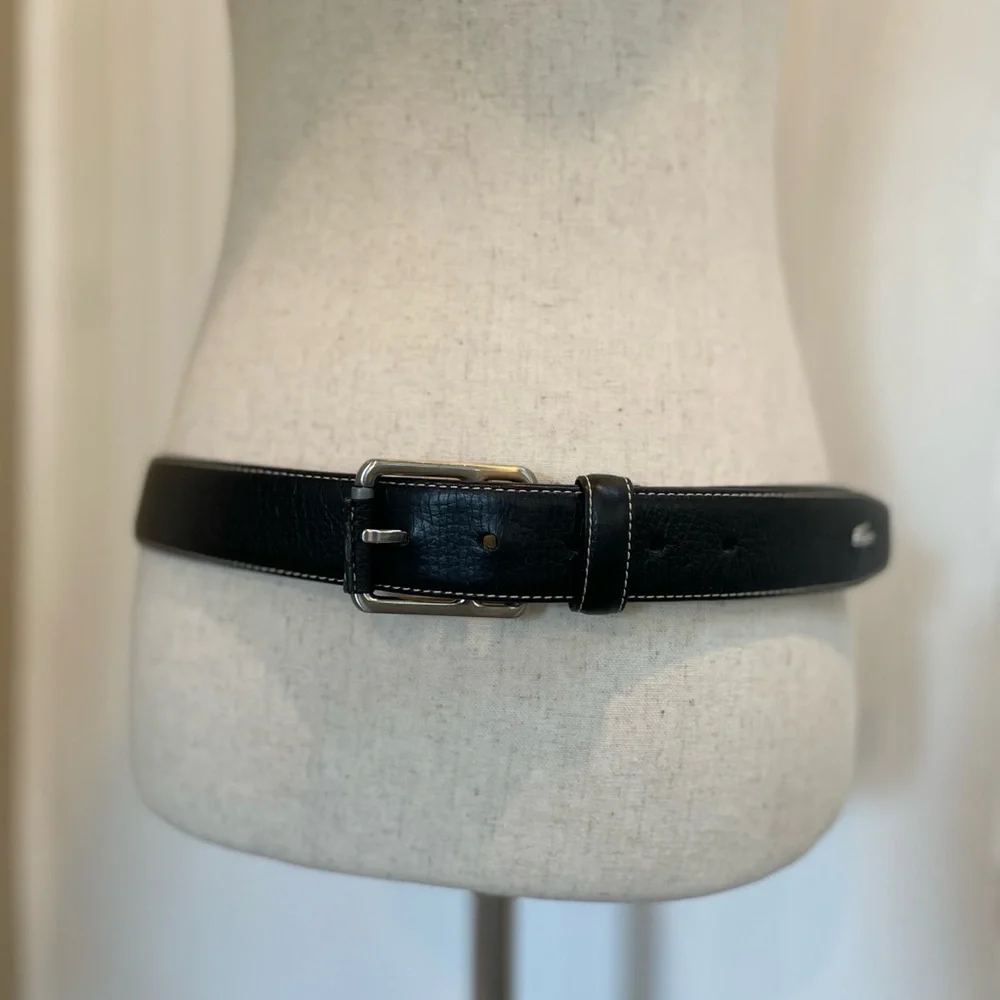 LACOSTE Men’s Classic Genuine Leather Logo Belt in Black Size 36 #25024